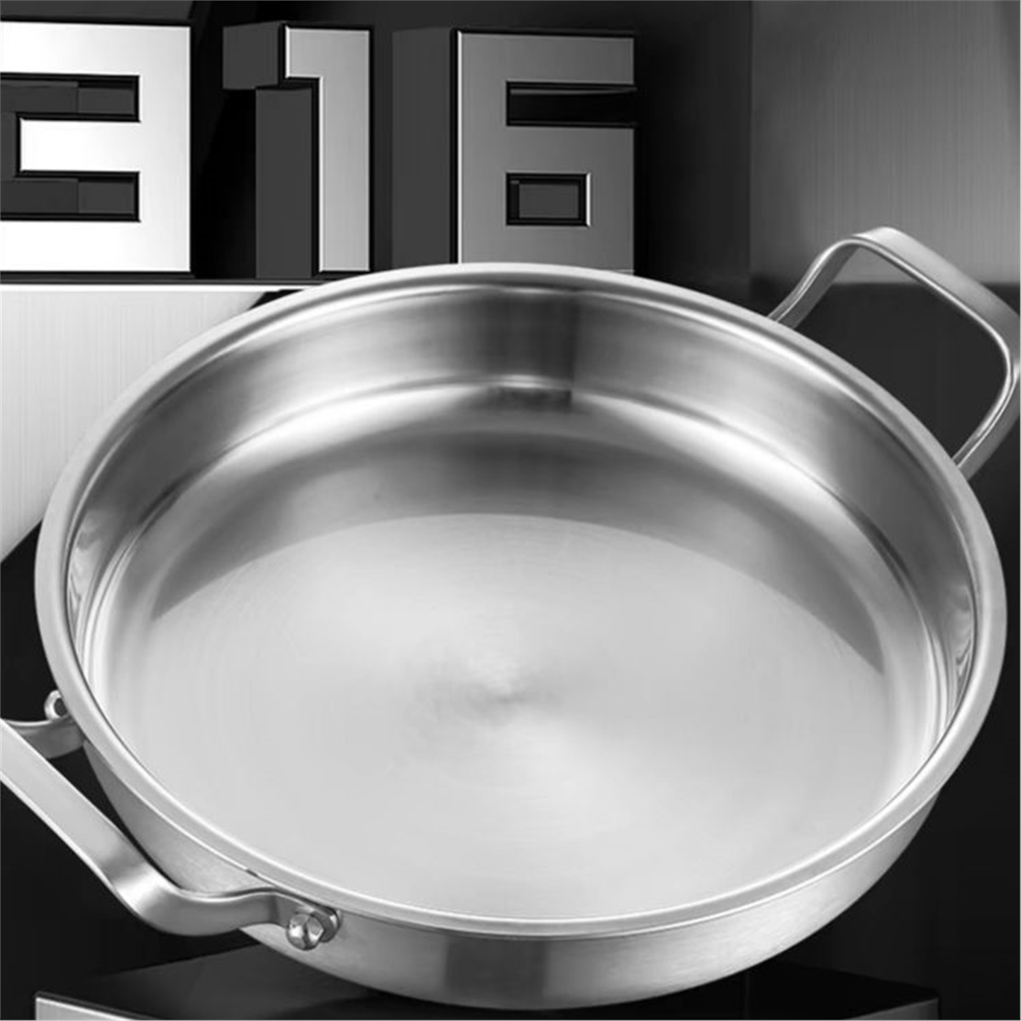 316L不锈钢煎锅双耳平底粘