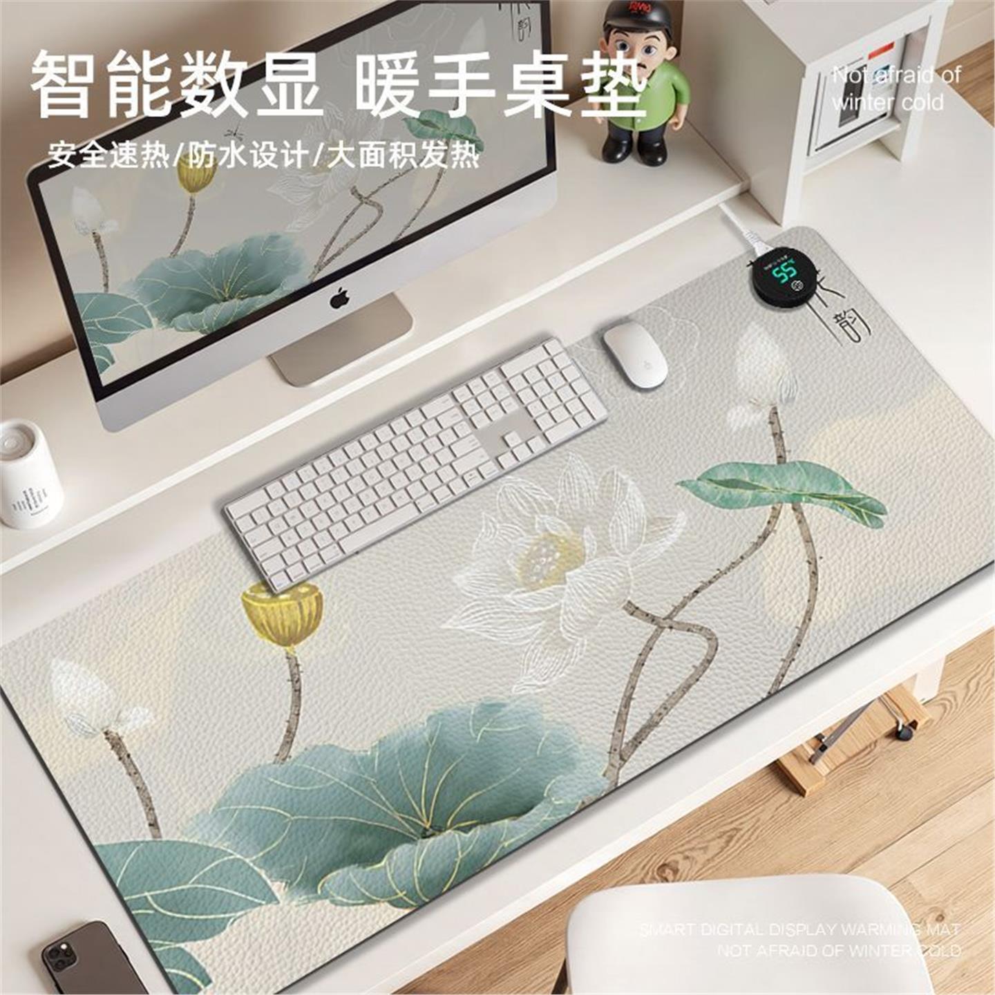 风中国鼠标垫加热键盘耐脏水墨垫子超大电脑荷花办公桌垫暖桌暖手