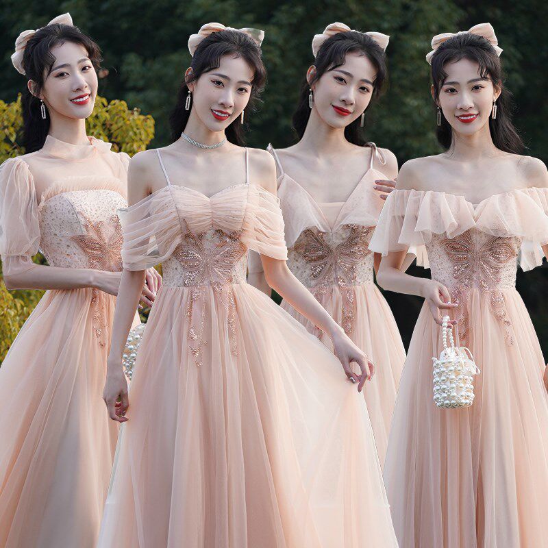 伴娘服女2024新款姐妹团晚礼服香槟色小个子高级感小众显瘦伴娘裙