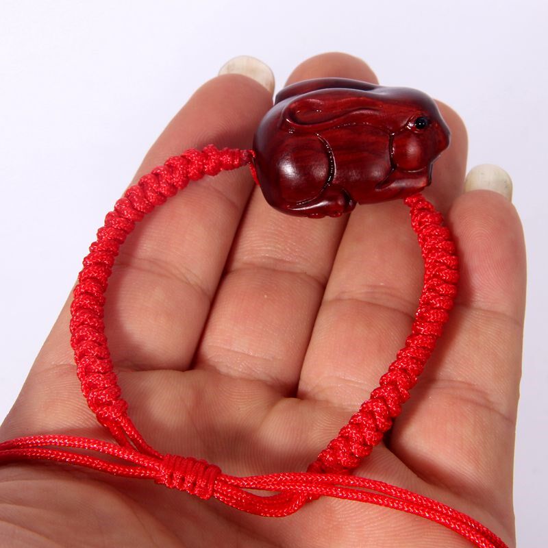 东阳木雕实木绿色兔子木质绿檀木紫檀木兔吊坠钥匙扣手链脚链挂件