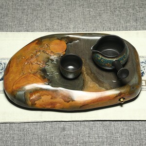 万石君歙砚茶盘中国风原石头干泡台家用精品小茶台壶承杯托茶海茶