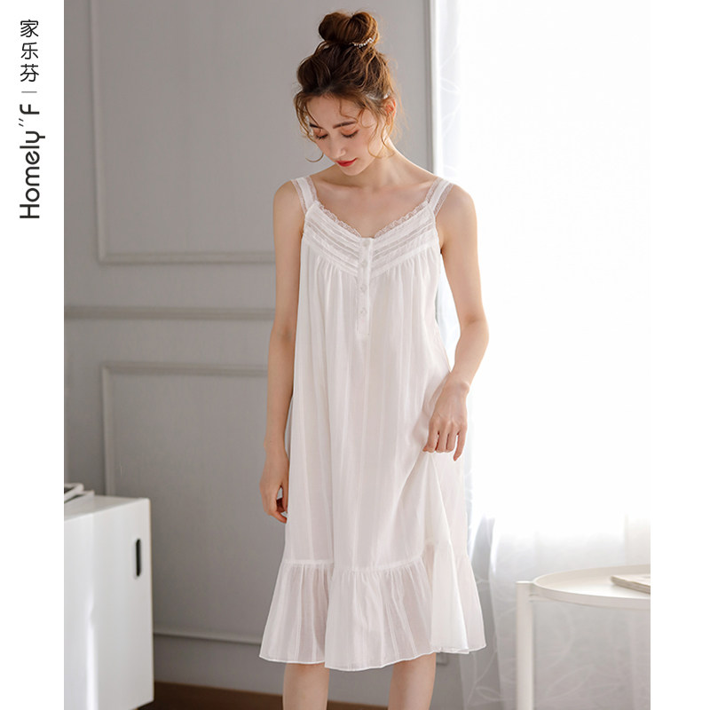 梭织棉纱布睡裙女士睡衣夏季夏天纯棉吊带背心无袖全棉薄款加大码