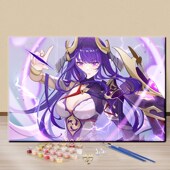 新款 饰挂画 原神雷电将军diy数字油画减压手绘填充手工填色卡通装