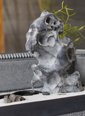 新中式禅意空间迎客松流水摆件客厅玄关办公室桌面装饰枯山水盆景