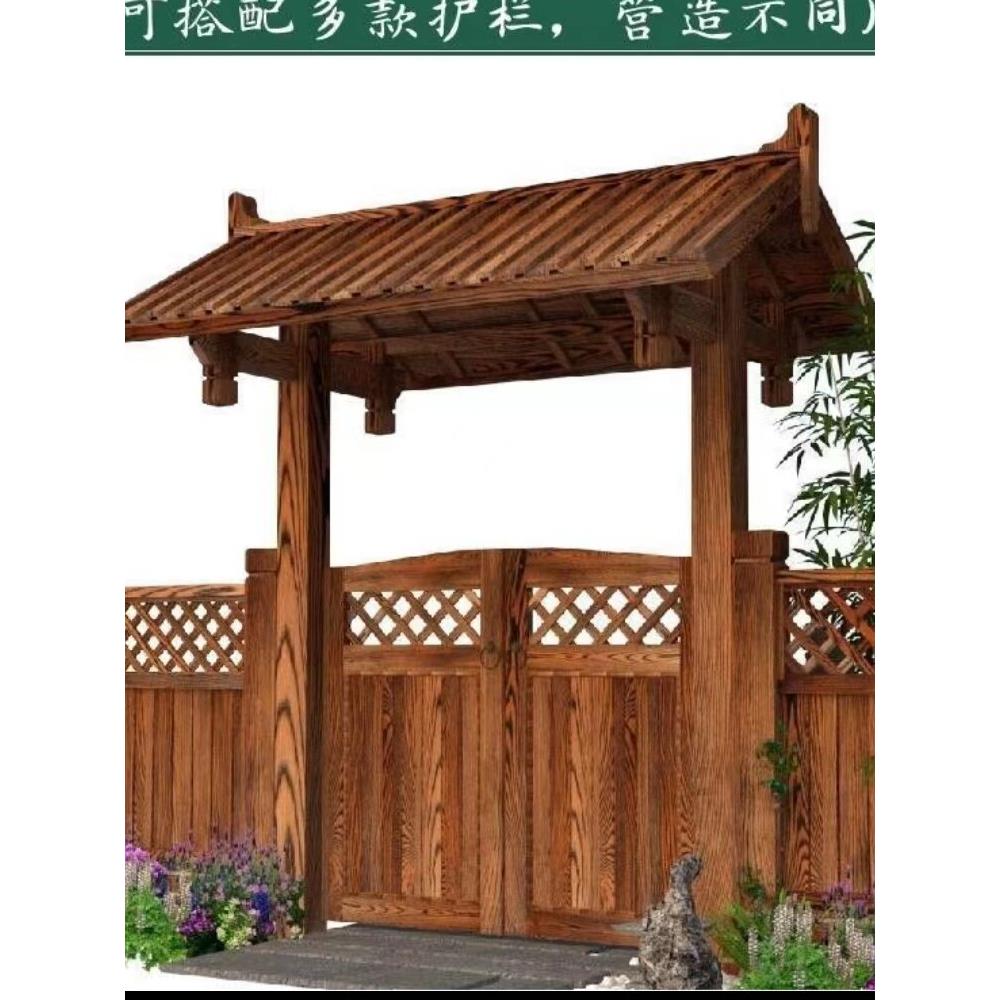 防腐木门楼牌坊花园门农村大门农家乐屋顶庭院门进户门简易门楼