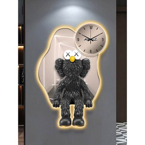 网红钟表壁画过道走廊墙画挂钟潮流时尚LED发光画玄关装饰画