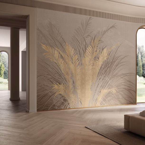 订制壁画金色抽象麦穗意式轻奢壁纸植物叶子暖色现代简约背景墙纸