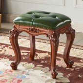 美式 全实木化妆凳梳妆台凳子卧室公主凳古筝凳软包方凳 梳妆凳欧式