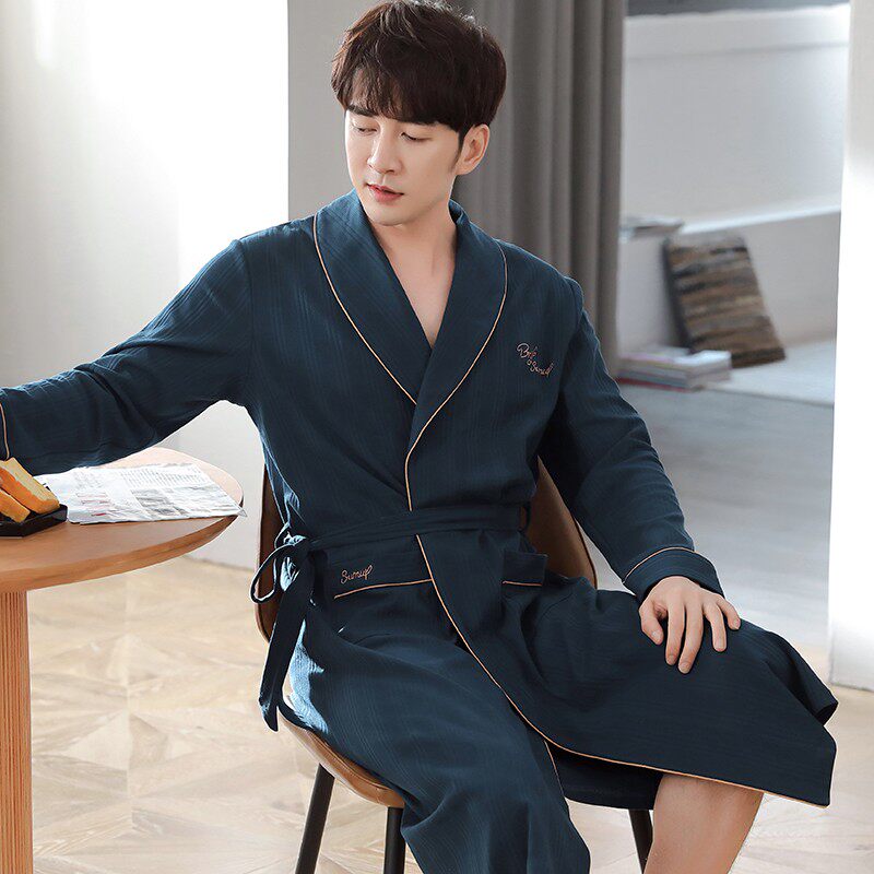 男士睡袍春秋纯棉长袖浴袍男款睡衣秋季长款浴衣全棉薄款大码晨袍