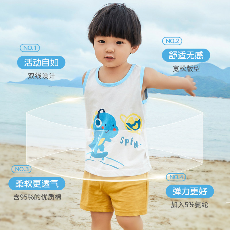 【3件装】男童背心夏季纯棉儿童无袖t恤内搭外穿女童宝宝薄款上衣