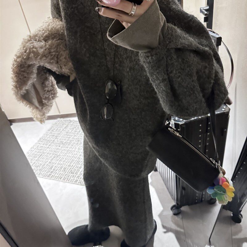 王炸!高比例马海毛针织套装两件套 宽松圆领毛衣+松紧腰半身裙