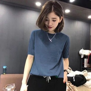 中袖2023新款女装毛衣针织衫秋冬打底衫T恤女五分袖半高领上衣衫