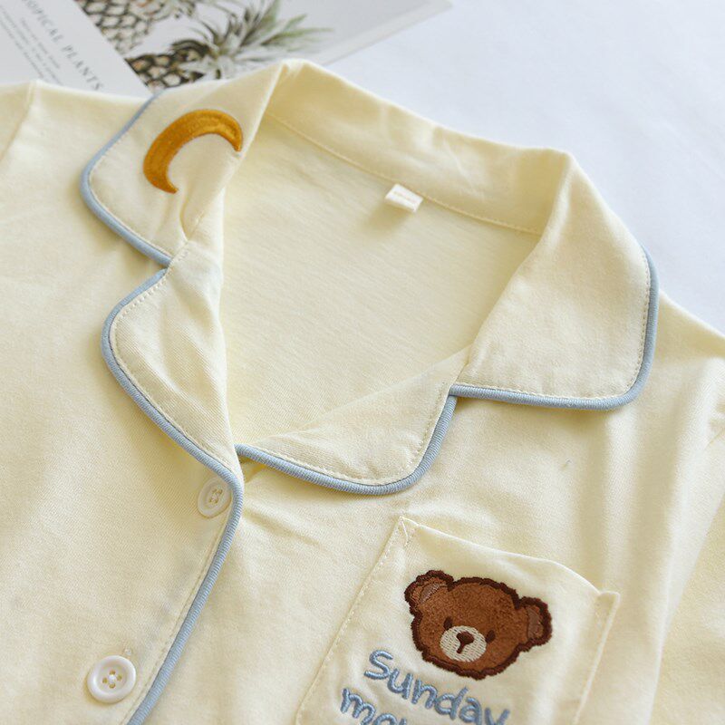 米筱米儿童夏季薄针织纯棉短袖短裤睡衣套女童男孩卡通亲子家居服