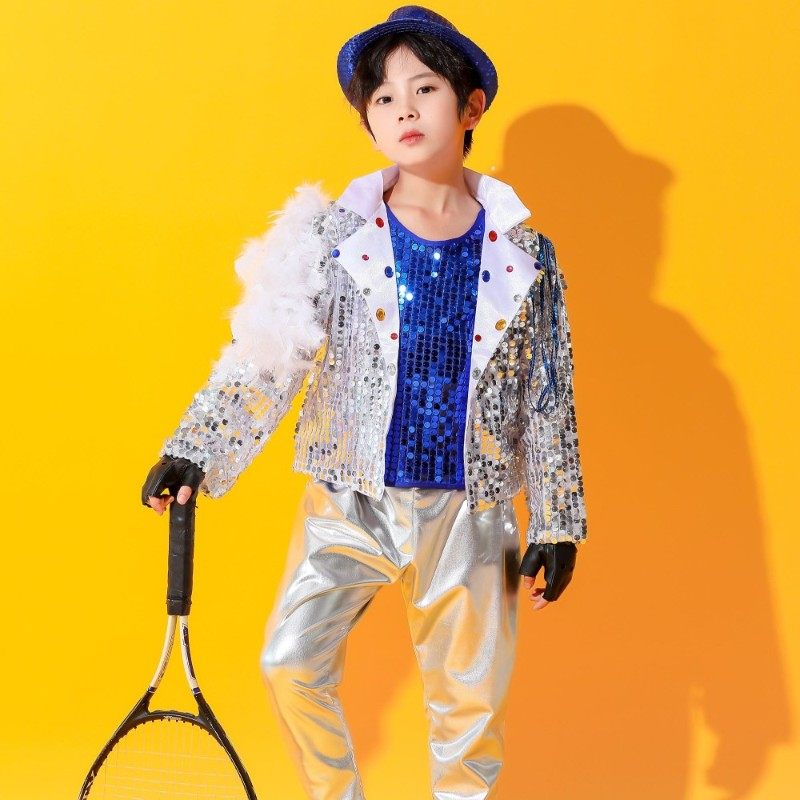 元旦新款儿童亮片爵士舞演出服女孩走秀架子鼓男童表演服长袖套装