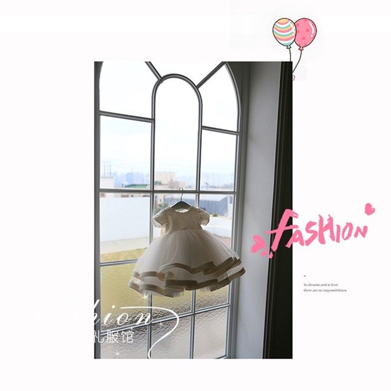 儿童礼服公主裙花童婚纱冬款纱裙钢琴演出服小主持人晚礼服白色