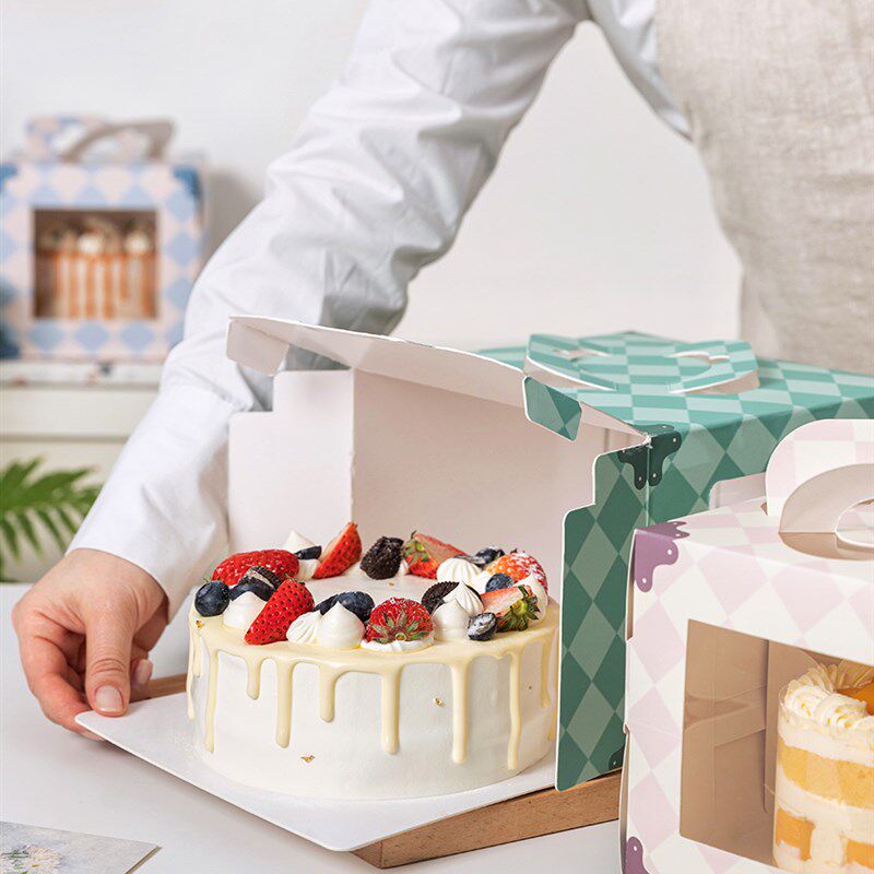 4/5/6/8寸生日蛋糕包装盒 韩式卡通手提慕斯盒子四五六寸透明盒子