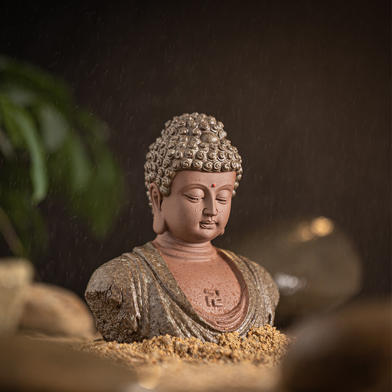 中式禅意陶瓷释迦摩尼半身像佛头家居玄关博古架装饰鱼缸佛像摆件