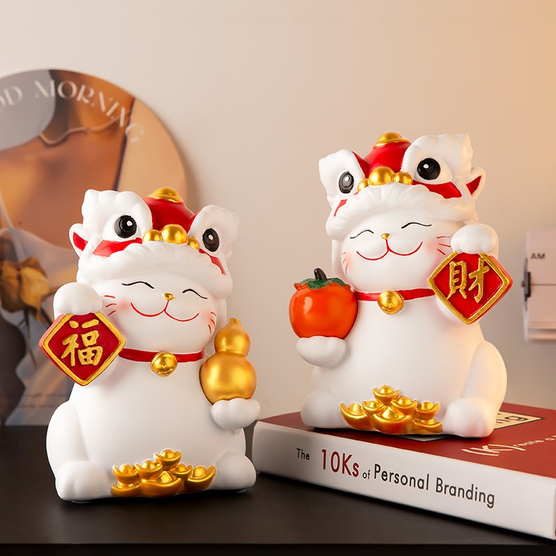醒狮招财猫摆件新店开业礼物前台发财猫收银台国潮舞狮乔迁礼品