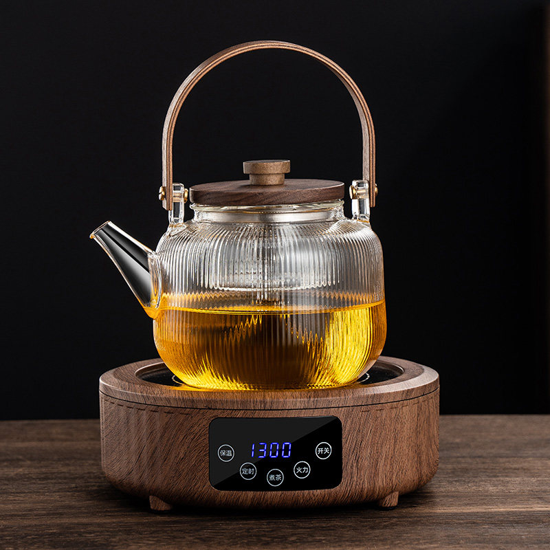 蒸汽蒸茶壶玻璃耐高温全自动电陶炉煮茶套装家用胡桃木盖子泡茶壶