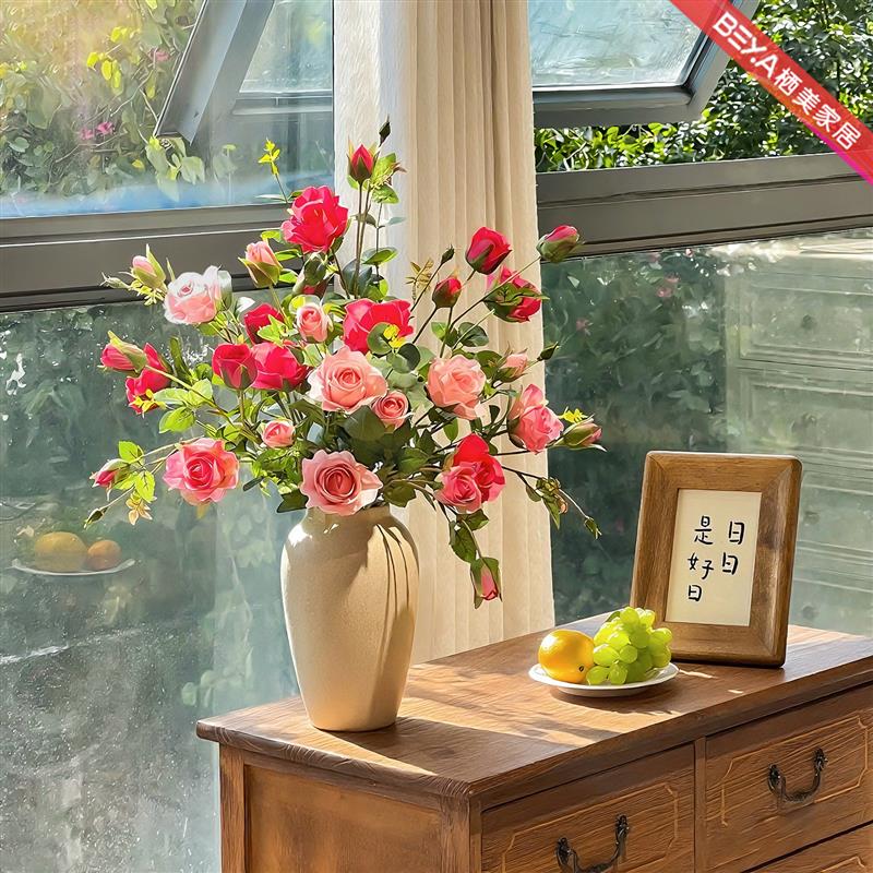 花束玫瑰仿真花假花客厅装饰摆设餐桌摆花干燥花插花摆件仿生花艺