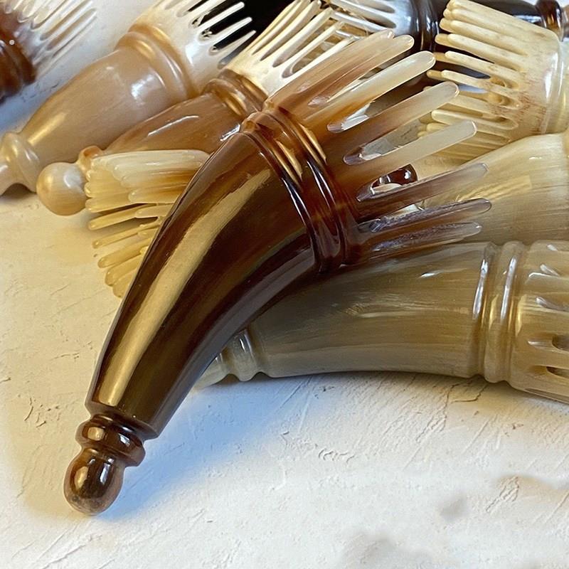 牛角梳角筒天然材质防静电实用按摩梳头部刮痧按摩器黄牛角黑牛角