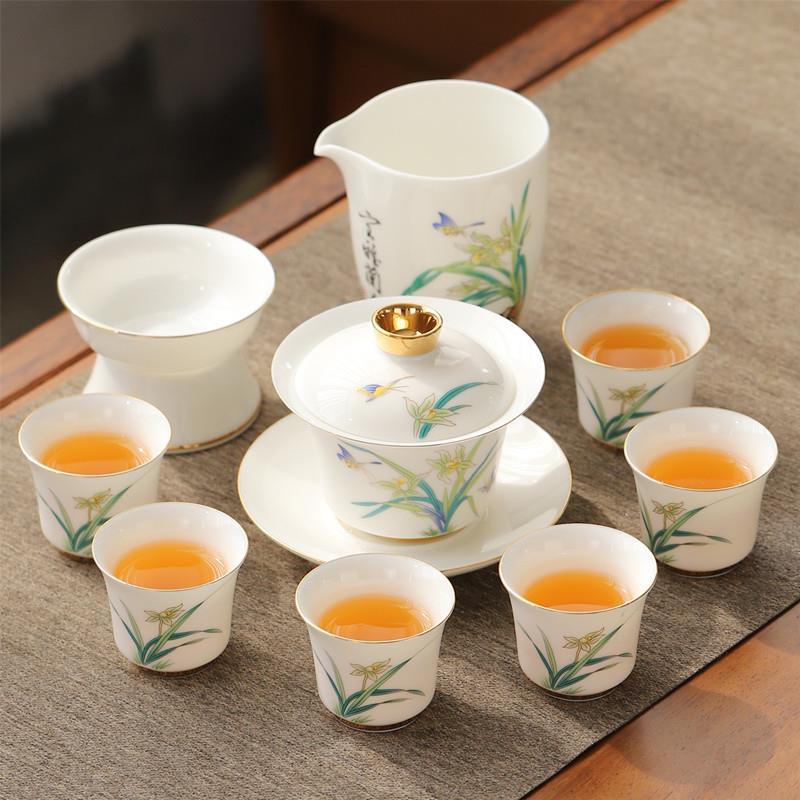 羊脂玉白瓷功夫茶具套装家用轻奢高档2024新款泡茶茶杯陶瓷喝茶具