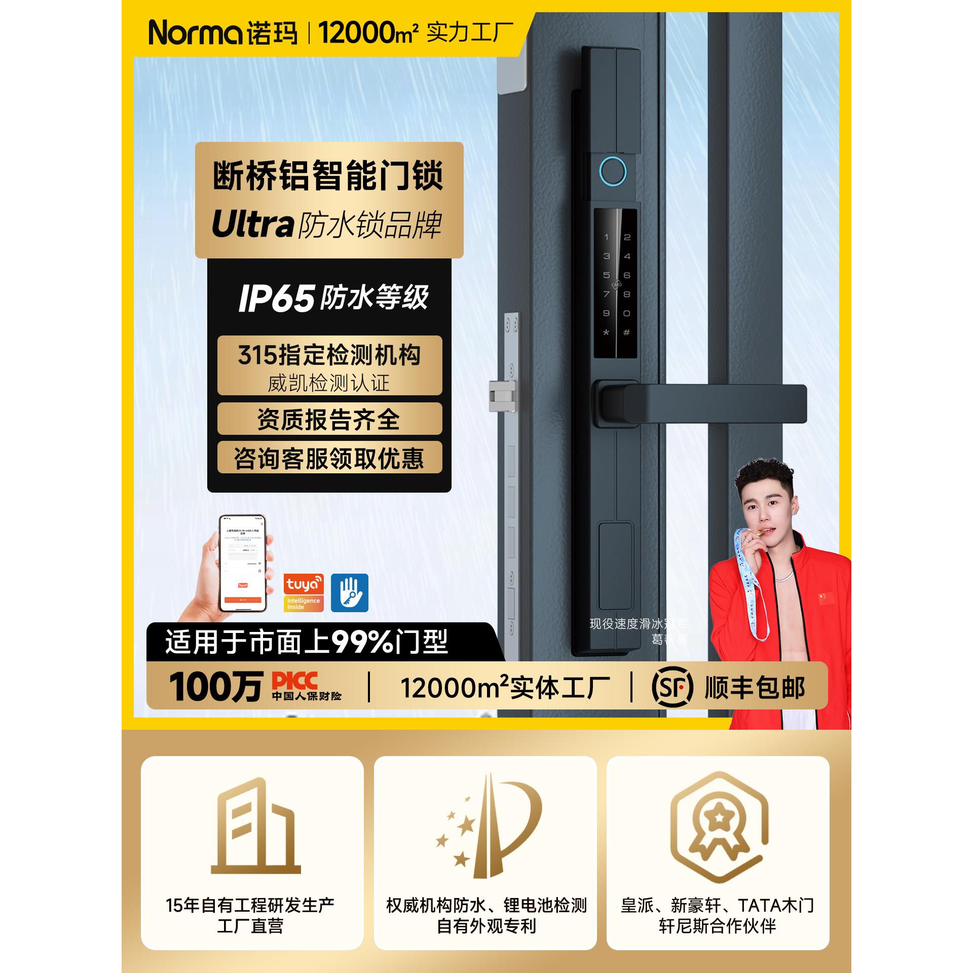 诺玛双面防水庭院栅栏密码指纹智能锁别墅大门专用电子半自动门锁