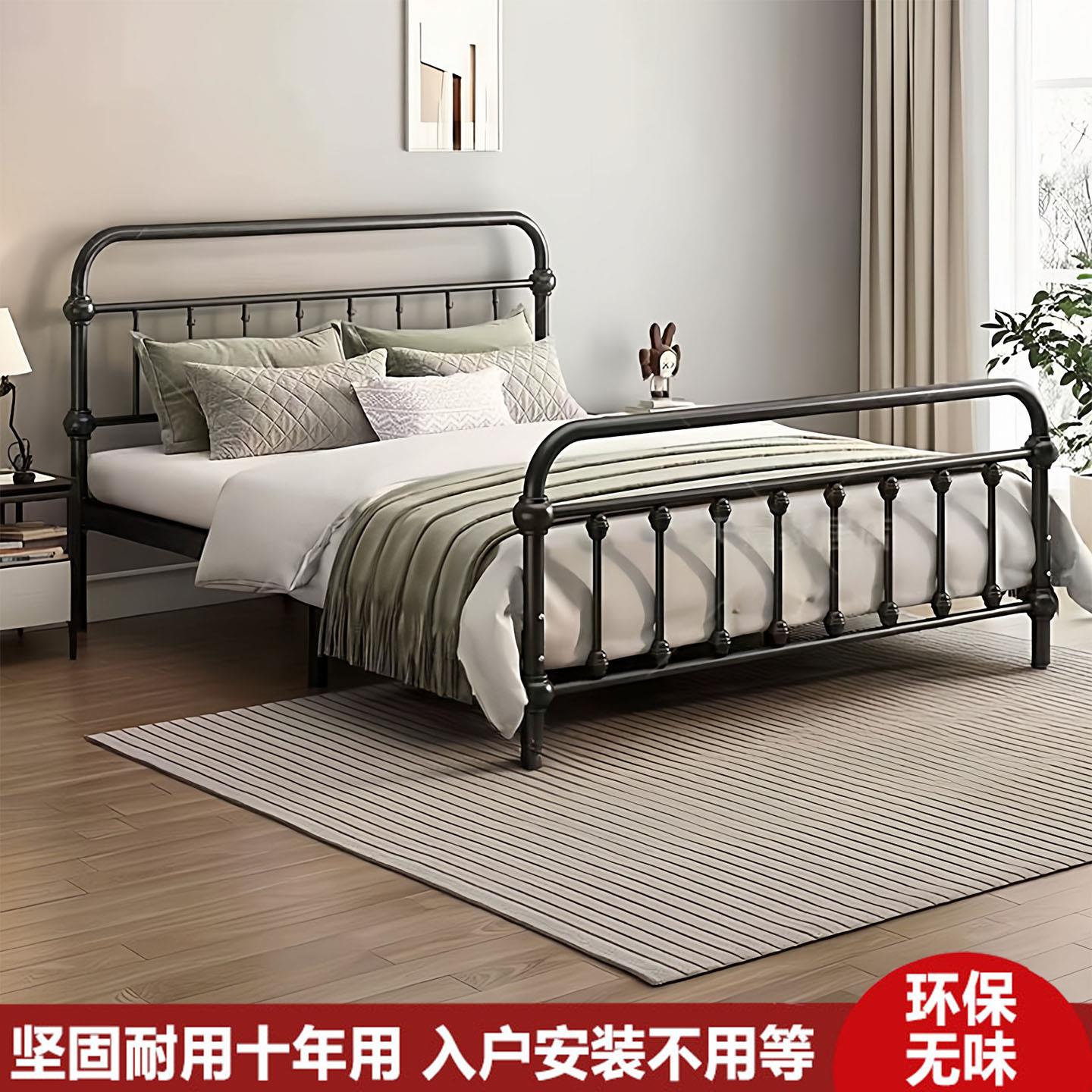 铁艺床家用单人床1.5儿童公主加厚轻奢出租房铁床架双人床1.8铁架