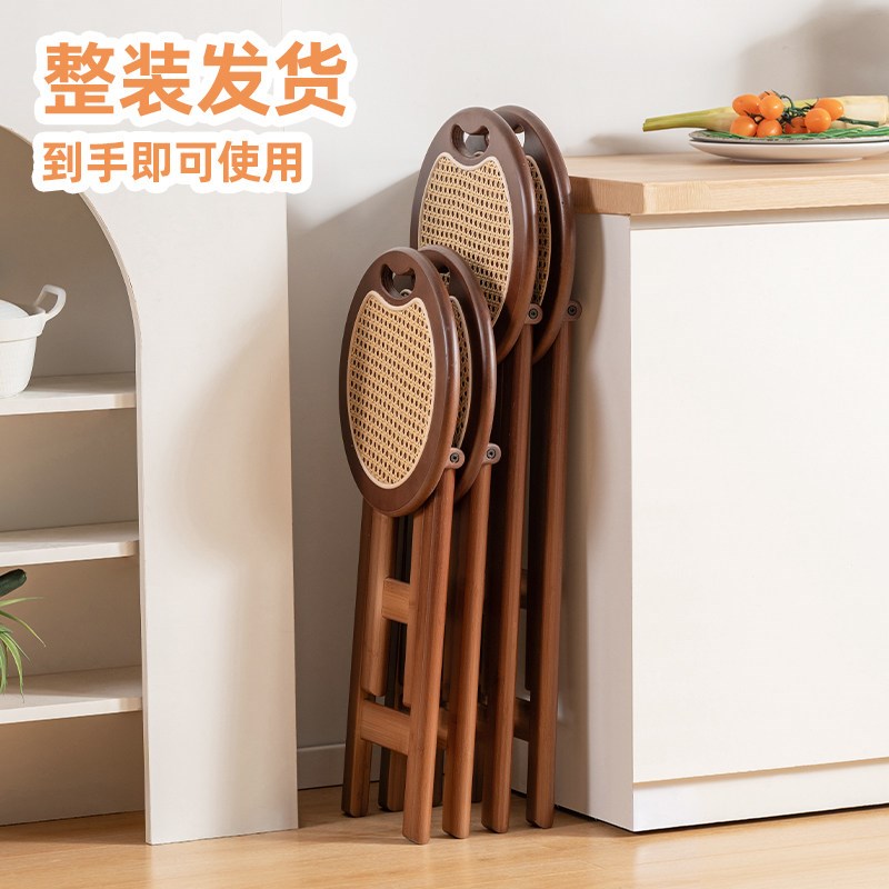 折叠圆凳吧台凳家用餐凳客厅备用板凳便携式厨房洗菜凳藤编高脚凳