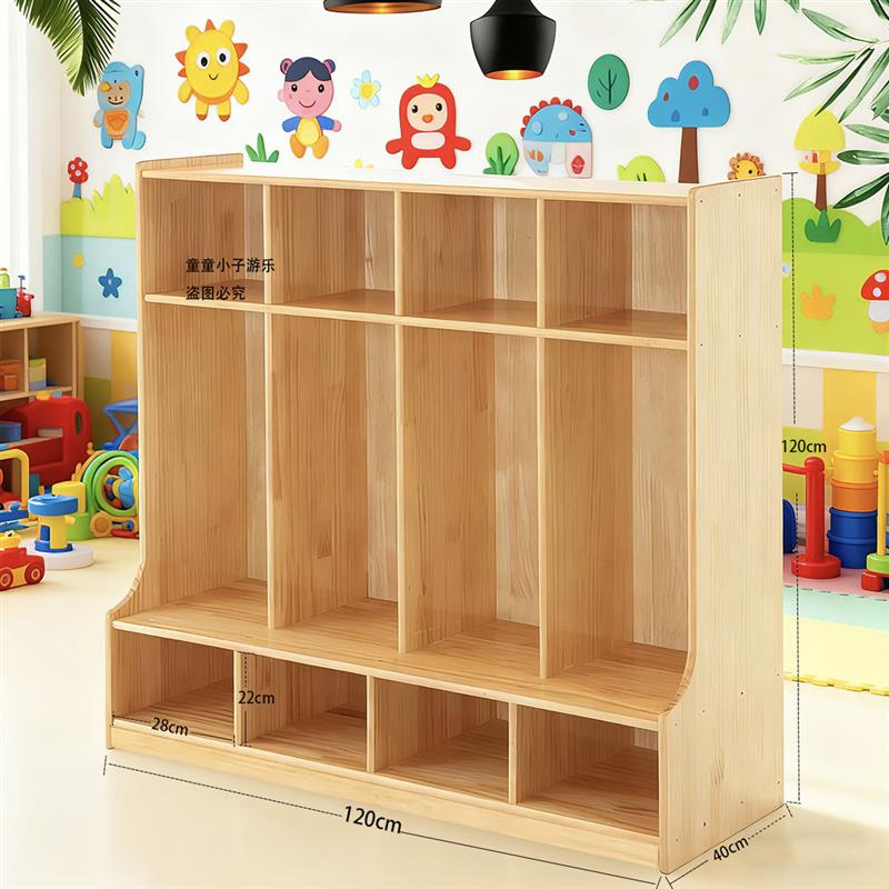 幼儿园纯实木衣帽柜制衣柜 儿童衣帽柜架 幼儿鞋服柜架挂衣柜架