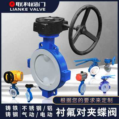 对夹式蝶阀D371F46-16C手动电动气动衬氟对夹蜗轮蝶阀耐腐蚀涡轮