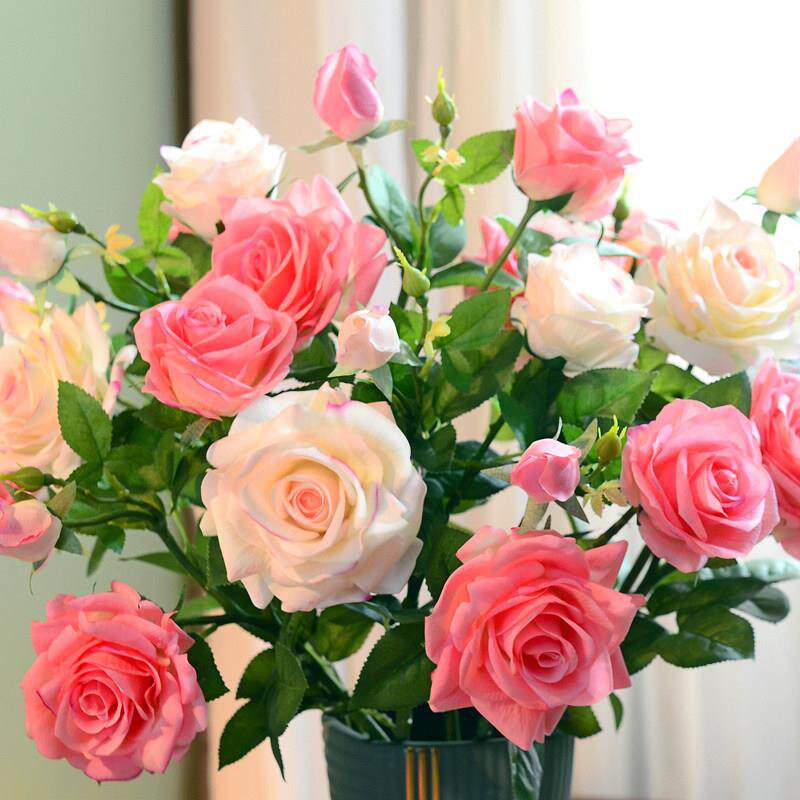 手感保湿玫瑰花束绢花假花彷真花客厅摆放花餐桌永生花高级感