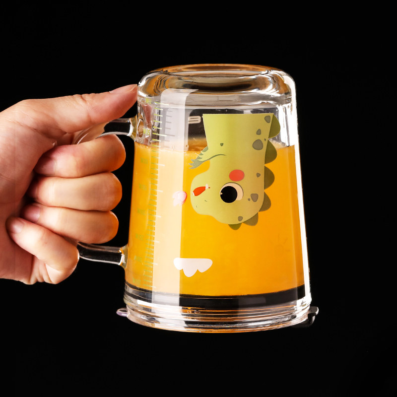 儿童喝奶专用牛奶杯食品级带刻度吸管杯子带手柄早餐玻璃杯耐高温