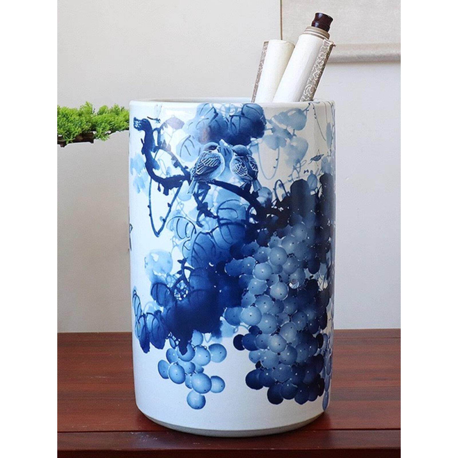 景德镇陶瓷花瓶青花瓷字画罐卷轴罐字画管画卷储物客厅书房装饰