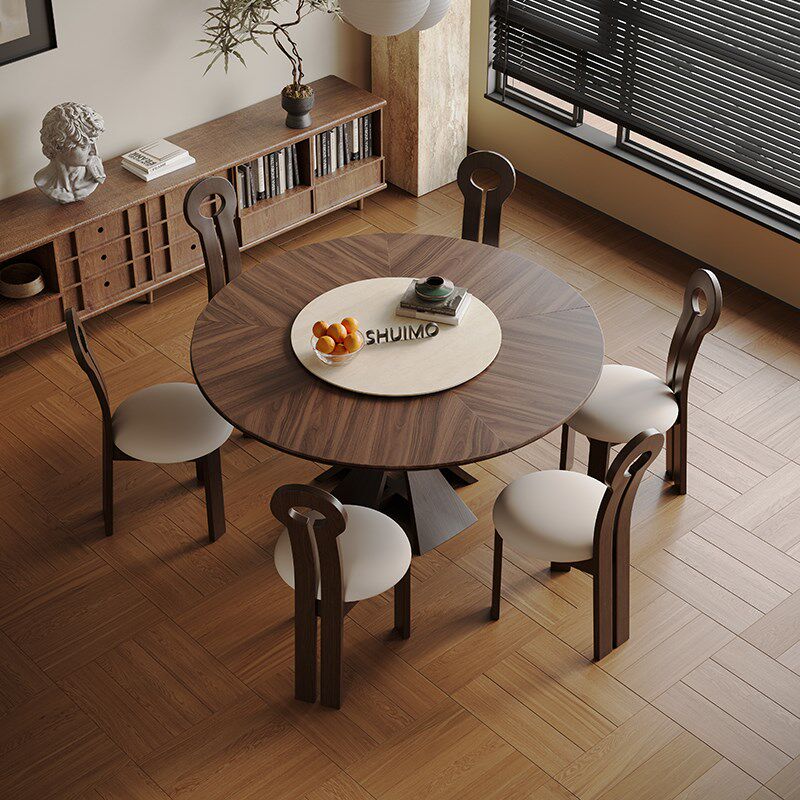 法式奶油复古风实木德利丰岩板家用黑色窈窕饭桌胡桃色圆餐桌椅子,住宅家具,岩板餐桌,淘宝优惠券,粉丝福利购,淘宝优惠卷