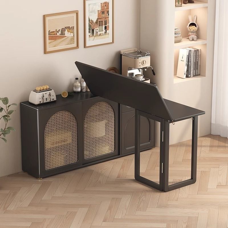 法式复古实木长方形折叠餐桌一体餐边柜中古风靠墙可伸缩旋转吧台,住宅家具,玄关台,淘宝优惠券,粉丝福利购,淘宝优惠卷