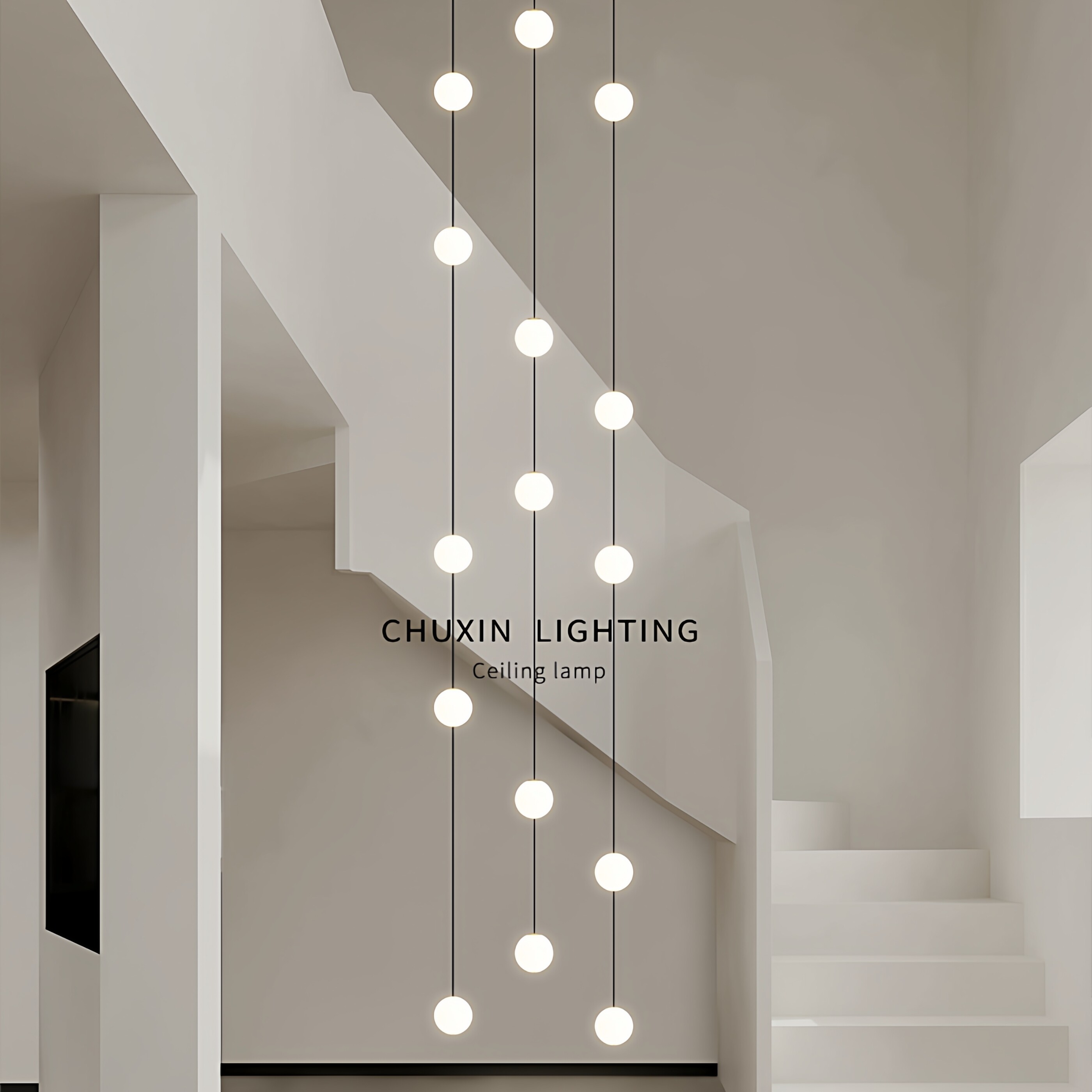 现代简约loft复式旋转楼梯吊灯别墅高空楼梯间长线魔豆长盘圆盘灯
