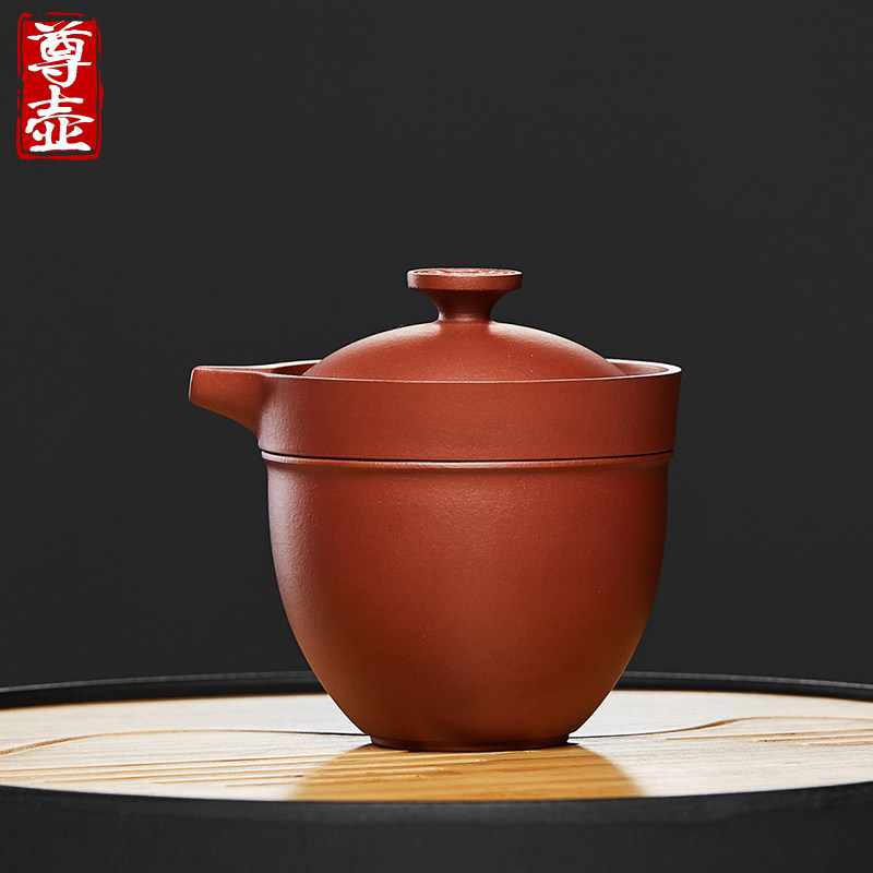 宜兴紫砂盖碗单个茶杯茶碗带盖大号防烫复古手抓壶陶瓷泡茶快客杯