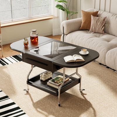 茶几可移动折叠茶几中古风小推车复古茶桌沙发边几边柜客厅小户型