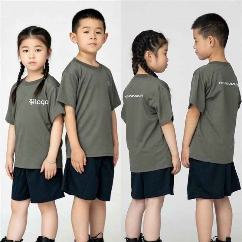 新款儿童夏季反光标短袖体能训练服套装小孩圆领衫速干透气体能服