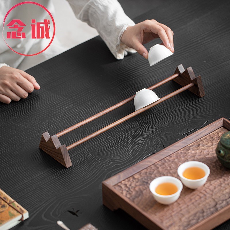 胡桃木茶杯架子沥水架置物架台面茶具收纳架实木茶杯架托晾杯架
