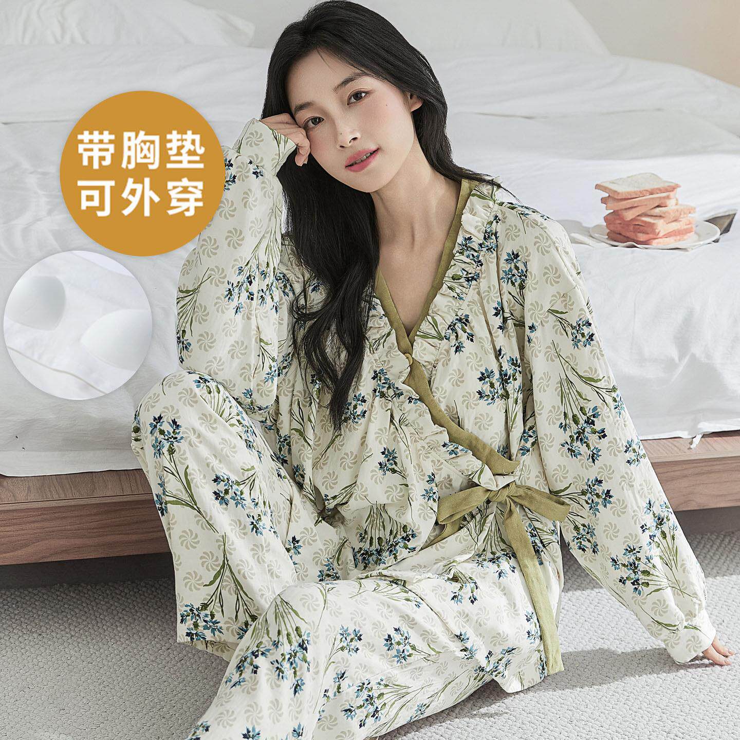 春秋季孕期孕妇月子服睡衣套装女哺乳自带胸垫家居服产后国风喂奶