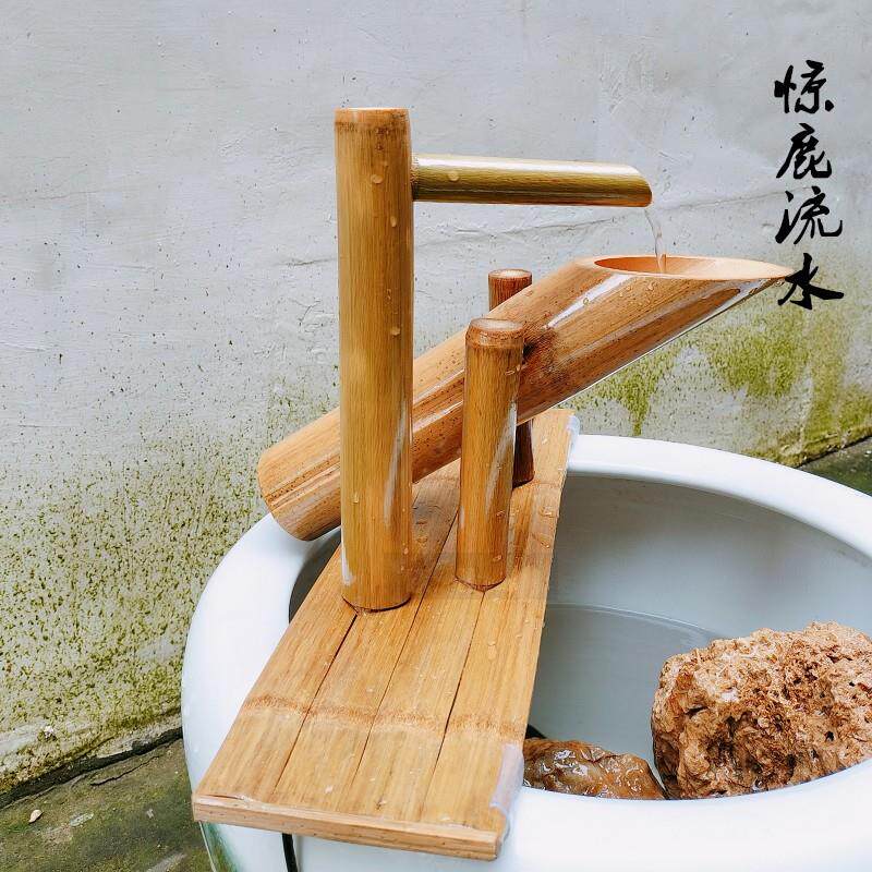 庭院竹子惊鹿流水摆件竹排循环水装饰园艺造景水池鱼缸古法养鱼砵