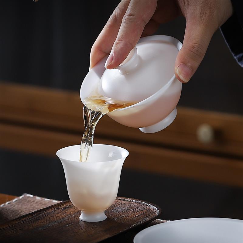 小号三才盖碗茶杯高档白瓷冰种超薄胎泡茶碗功夫茶具带盖单个陶瓷