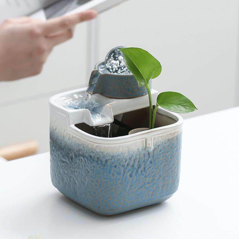 陶瓷桌面简约流水摆件招财风水球喷泉现代茶桌茶台循环转运球水景