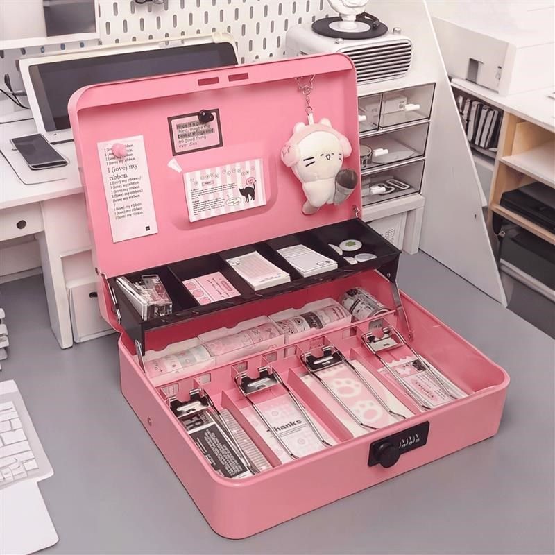 收银箱存钱罐桌面收纳盒大容量儿童家用带锁收纳盒储蓄盒桌面摆件