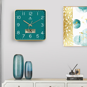 霸王钟表方形客厅时钟卧室简约挂钟中式 创意壁钟静音电子石英挂表