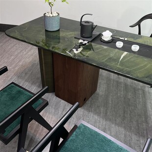 石尚尊庭牛油果绿天然奢石设计师高端茶台泡茶桌客厅别墅豪宅家具