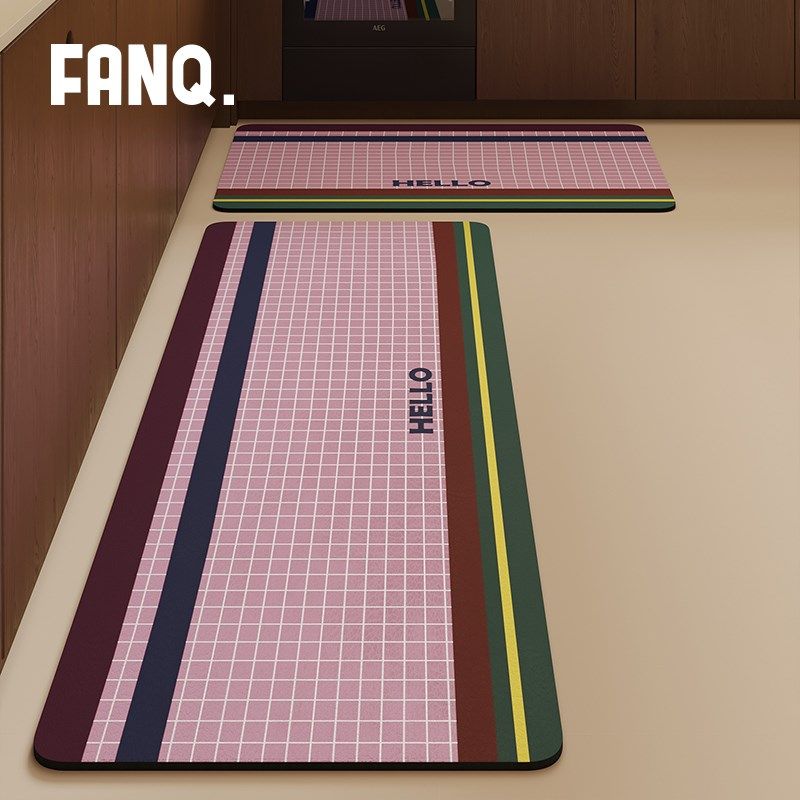 家用几何格子厨房地垫中古风高级感门垫皮革吸水吸油防滑长条脚垫,居家布艺,厨房地垫,淘宝优惠券,粉丝福利购,淘宝优惠卷