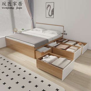 定制储物大抽屉床小户型全拉床箱实木排骨架铺板高箱榻榻米软包床
